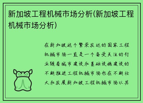 新加坡工程机械市场分析(新加坡工程机械市场分析)