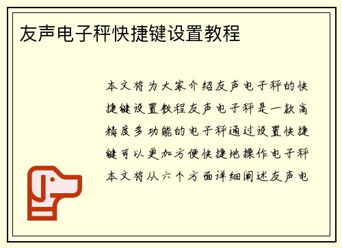 友声电子秤快捷键设置教程
